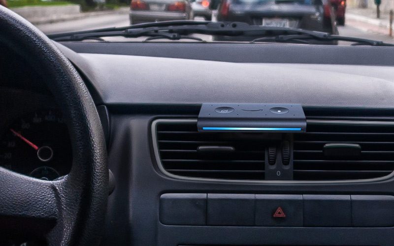 Amazon Echo Alexa on a vehicle dashboard
