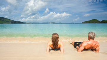 Couple sitting on beach in caribbean