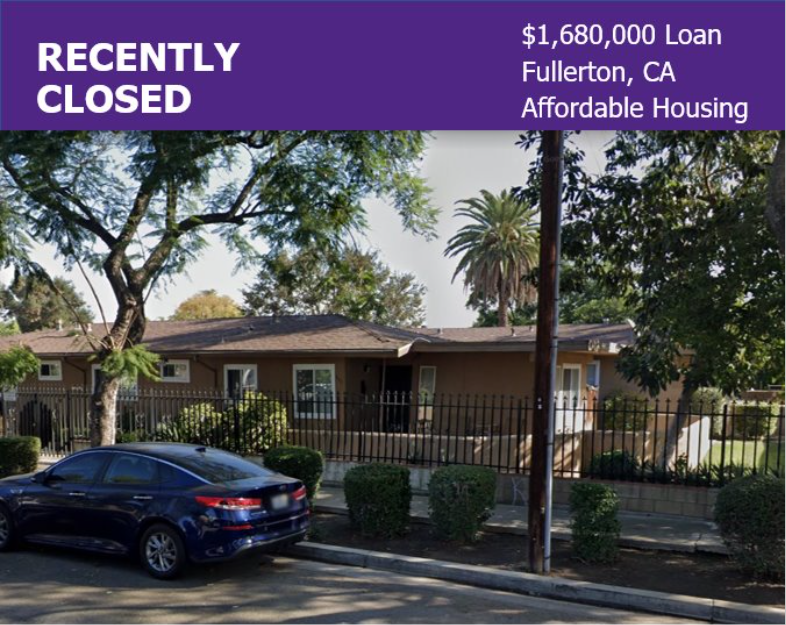 Recently closed multifamily property. $1,680,000 Loan in Fullerton, CA Affordable Housing