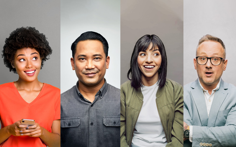 Four smiling friends