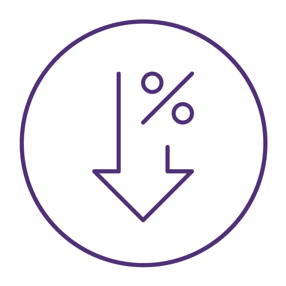 Down arrow with percentage symbol