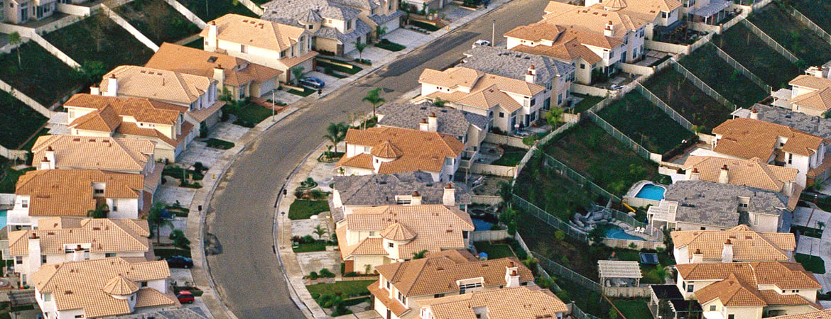 Aerial view of an Orange County housing community